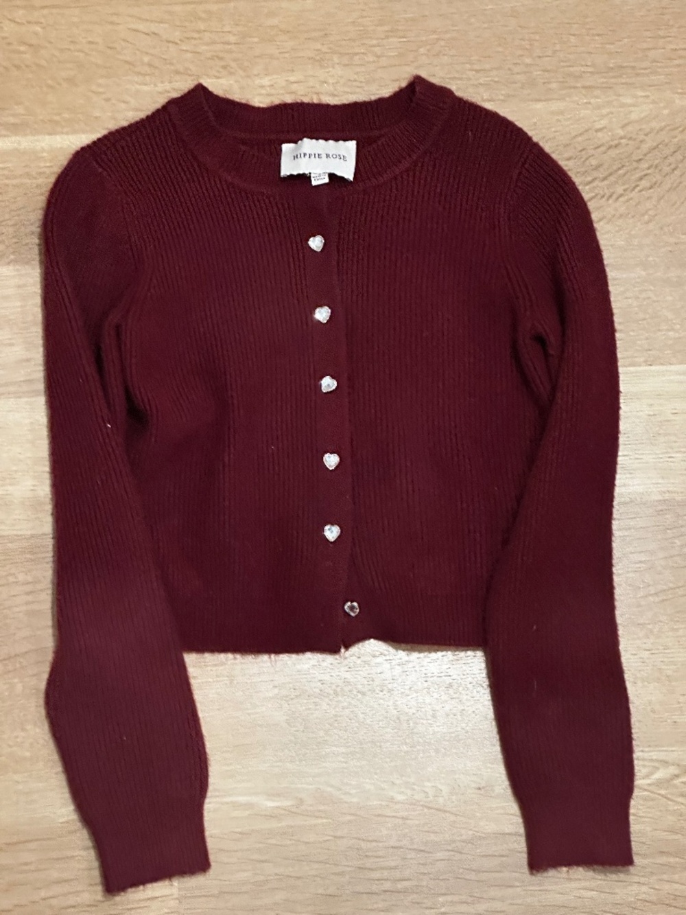 Red Ribbed Cardigan Heart Button Crop Sweater Soft Girl Cozy Top XS